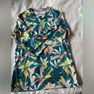 Columbia Teal and Coral Leaf Print Shirt